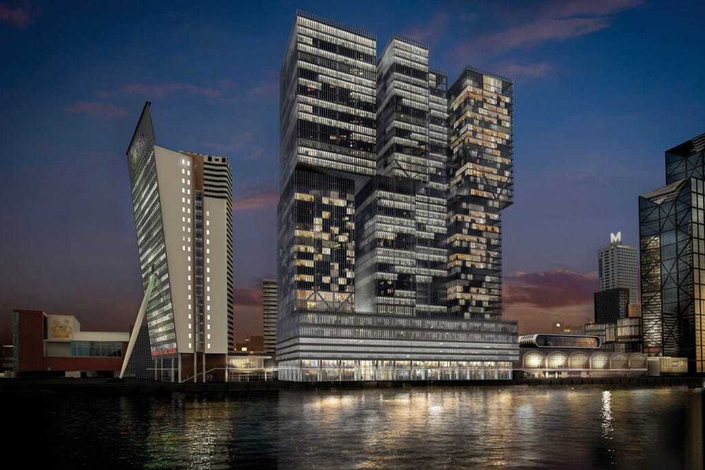 © OMA Auf dem Wilhelminapier, einer Landzunge am südlichen Maasufer Rotterdams, wächst ein wahrer Koloss empor, der Hochhauskomplex De Rotterdam von OMA (Office for Metropolitan Architiecture). 