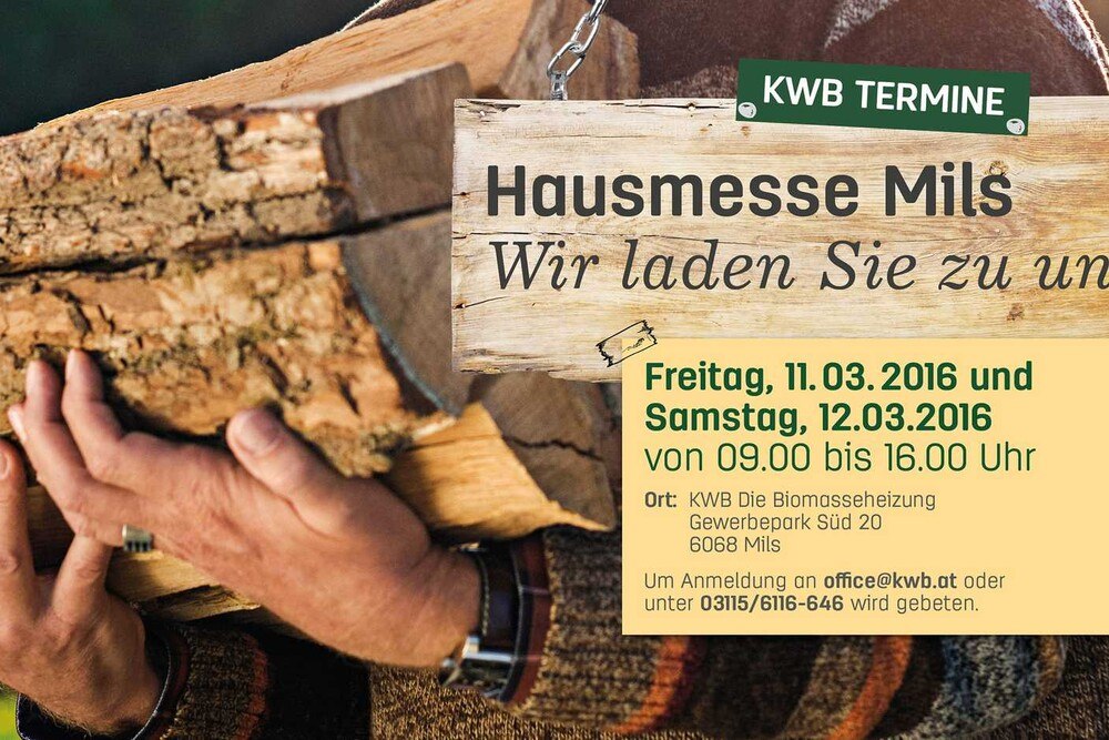 © KWB KWB lädt zu seinen Hausmessen nach Mils, St. Margarethen/Raab und Asperhofen KWB lädt zu seinen Hausmessen nach Mils, St. Margarethen/Raab und Asperhofen