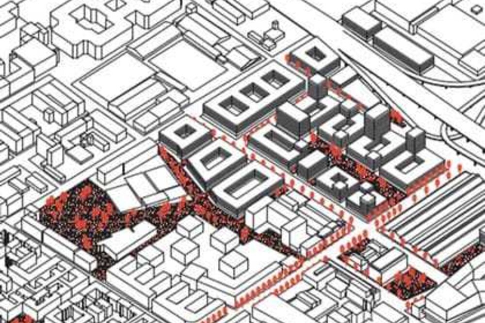 © WSE/TU Wien
Visualisierung des Standortes aus Neu Marx reloaded / mögliche Bebauung der Karl-Farkas-Gasse 1 Visualisierung des Standortes aus Neu Marx reloaded / mögliche Bebauung der Karl-Farkas-Gasse 1