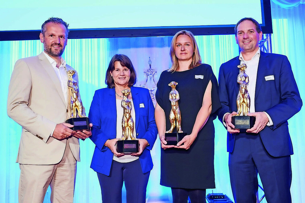 Die Preisträger des CCC-Awards 2018 (v. l.): Leonidas Schafferer (Bau.Raum), Renate Schraml (Elisabeth von Thüringen GmbH), Ulla Unzeitig (Open House Wien) und Klaus Reisinger (Engie Gebäudetechnik).