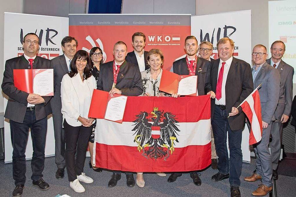 Sebastian Frantes und Markus Haslinger holten im Teamberuf Betonbau bei den Euro Skills 2018 Gold.
© WKÖ/Skills Austria Sebastian Frantes und Markus Haslinger holten im Teamberuf Betonbau bei den Euro Skills 2018 Gold.