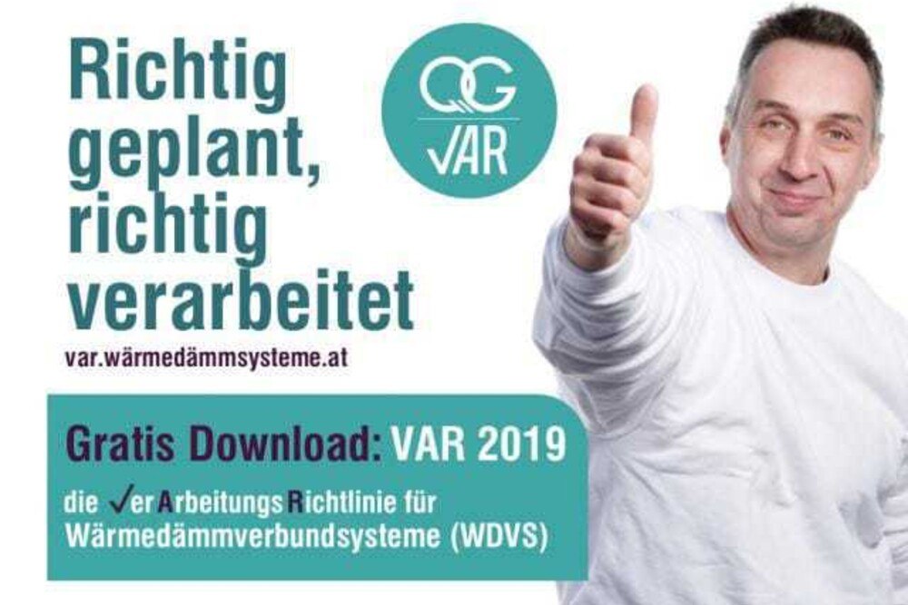 © ARGE QG WDS
Die ARGE Qualitätsgruppe Wärmedämmsysteme bringt eine aktualisierte Verarbeitungsrichtlinie (VAR) für Wärmedämmverbundsysteme (WDVS) heraus. Die ARGE Qualitätsgruppe Wärmedämmsysteme bringt eine aktualisierte Verarbeitungsrichtlinie (VAR) für Wärmedämmverbundsysteme (WDVS) heraus.