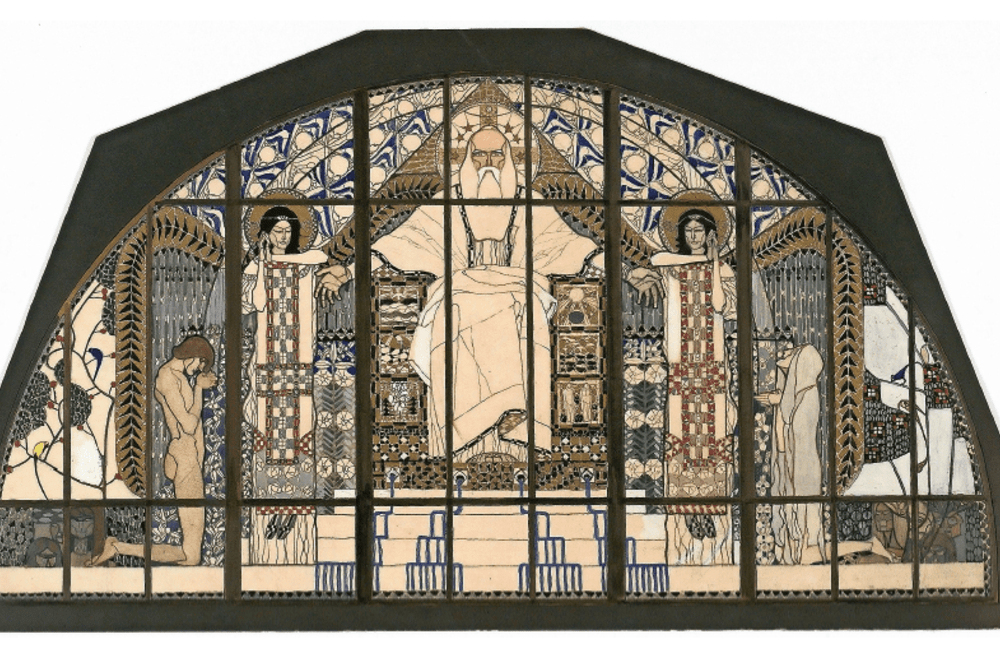 Koloman Mosers Entwurf für das Fenster in der Kirche Hl. Leopold am Wiener Steinhof.
© FOTOS: MAK/GEORGMAYER (1), MAK/KRISTINA WISSIK (2) Koloman Mosers Entwurf für das Fenster in der Kirche Hl. Leopold am Wiener Steinhof.