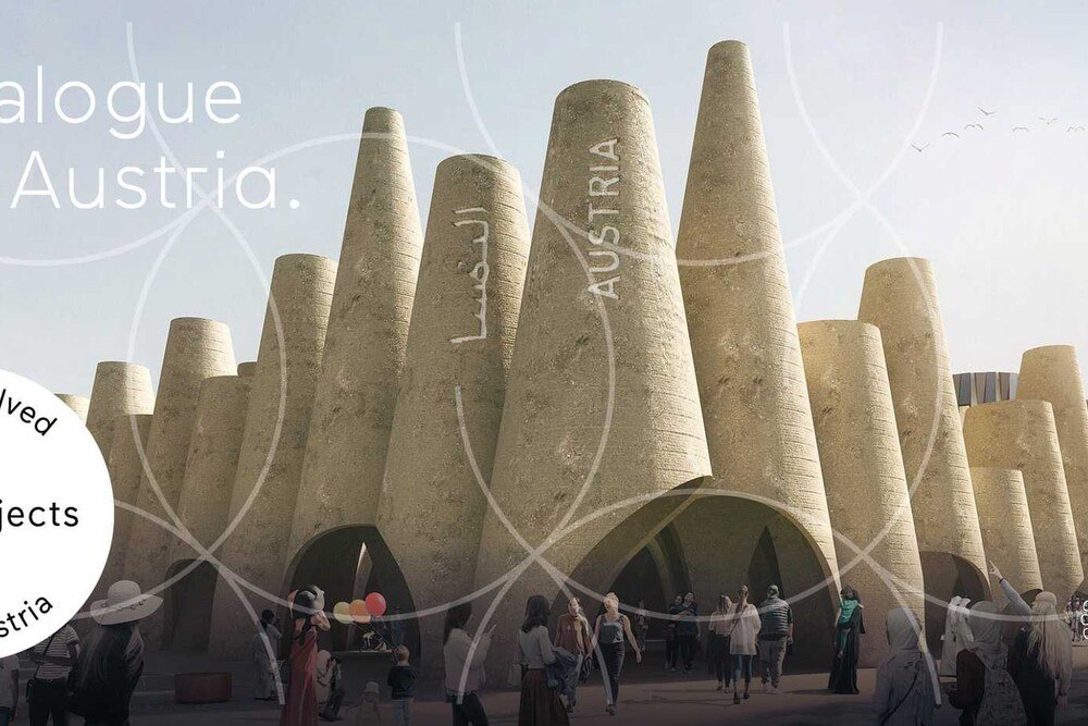 EXPO 2020: Der markante Entwurf des Österreich-Pavillon mit 47 lehmverputzten Kegeln stammt von querkraft architekten
© expoaustria EXPO 2020: Der markante Entwurf des Österreich-Pavillon mit 47 lehmverputzten Kegeln stammt von querkraft architekten