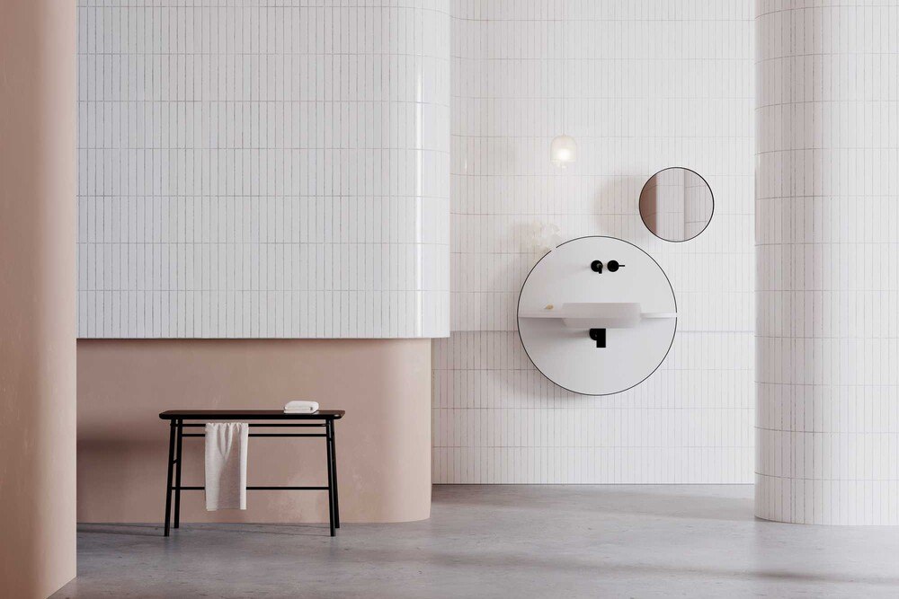 imm 2019: Das Haus von  MUT und das für den italienischen Hersteller Ex-t design entworfene Badmöbel