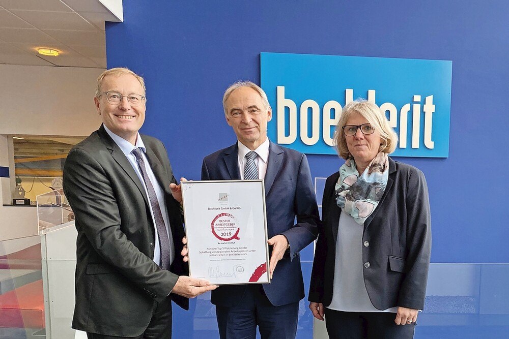 © Boehlerit
Das market Institut verleiht Bohlerit die Auszeichnung „Bester Arbeitgeber 2019 - Top 5 Schaffung Arbeitsplätze Steiermark“., basic_html Das market Institut verleiht Bohlerit die Auszeichnung „Bester Arbeitgeber 2019 - Top 5 Schaffung Arbeitsplätze Steiermark“.