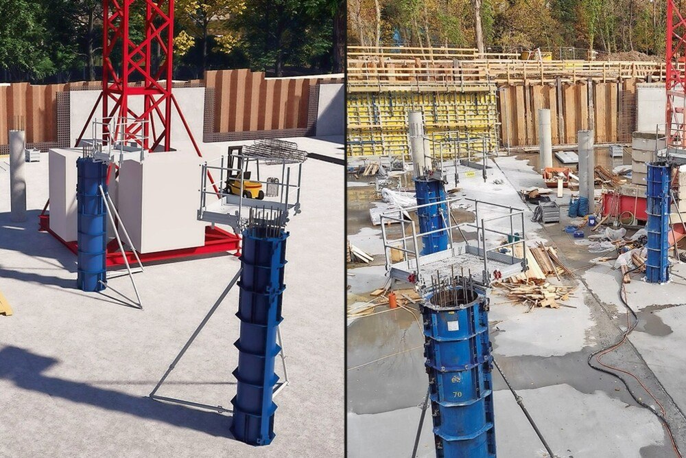 © Doka Kaum ein Unterschied: die BIM-Planung (l.) von Doka und rechts die reale Baustelle.