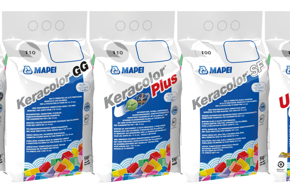 Die Mapei Fugenmörtel kommen ab sofort in neuem Kleid.
© MAPEI Die Mapei Fugenmörtel kommen ab sofort in neuem Kleid.