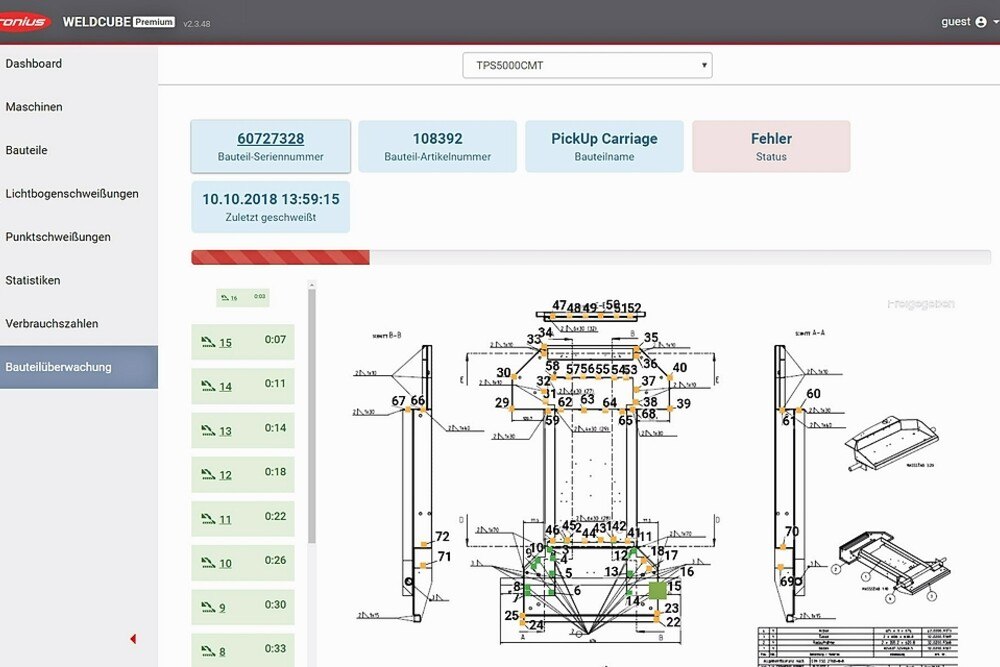 Bauteilbezogene Dokumentation von zuhause aus. Software liefert den Überblick über die Schweißproduktion auf den Bildschirm.
© Fronius International GmbH Bauteilbezogene Dokumentation von zuhause aus. Software liefert den Überblick über die Schweißproduktion auf den Bildschirm.