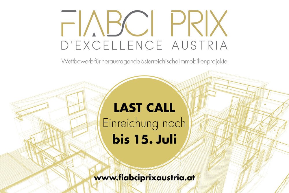 Die Einreichfrist für den Immobilienpreis FIABCI Prix d’Excellence läuft noch bis 15. Juli 2020.
© FIABCI Die Einreichfrist für den Immobilienpreis FIABCI Prix d’Excellence läuft noch bis 15. Juli 2020.