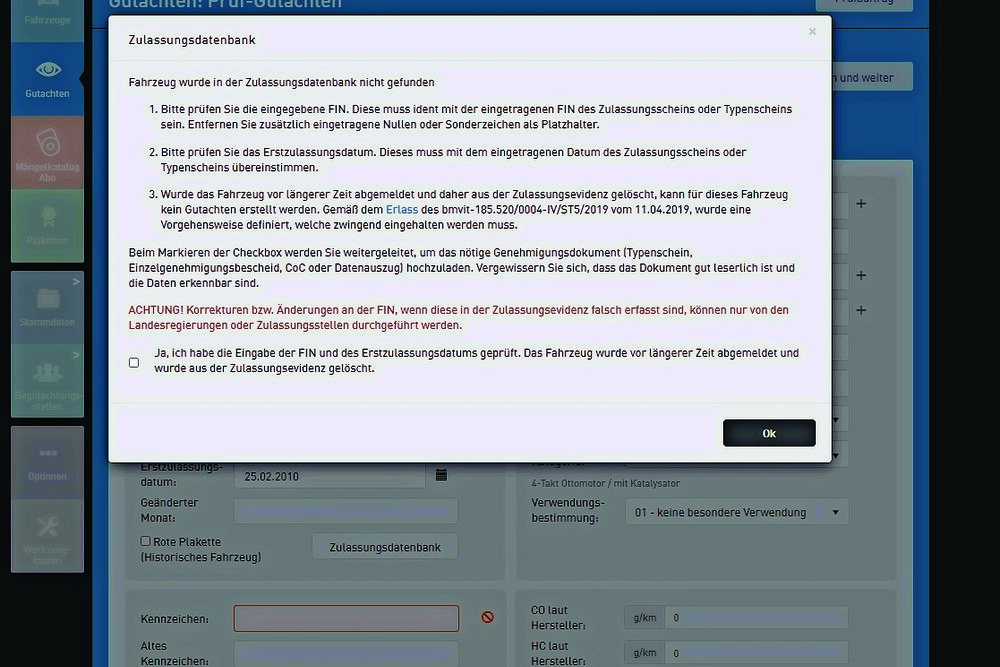© KFZ Wirtschaft
Beim Prüfgutachten gibt es drei Fehlerquellen: Die Fahrzeugidentifizierungsnummer, das Erstzulassungsdatum und das Kennzeichen. Beim Prüfgutachten gibt es drei Fehlerquellen: Die Fahrzeugidentifizierungsnummer, das Erstzulassungsdatum und das Kennzeichen.