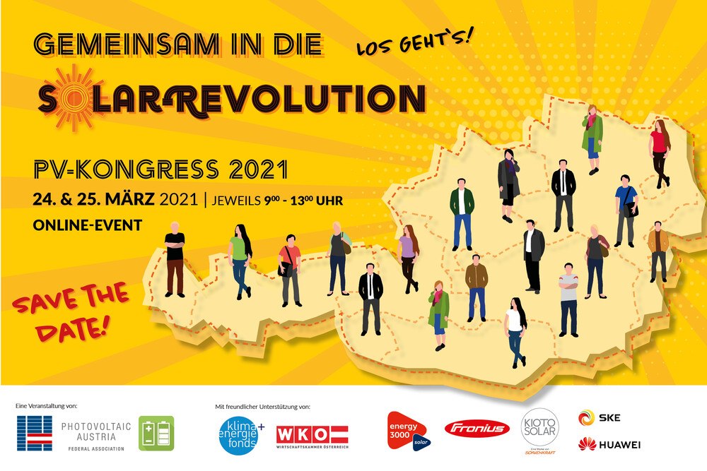 Der PV-Kongress 2021 findet als zweitägiges Online-Event statt.
© Photovoltaic Austria Der PV-Kongress 2021 findet als zweitägiges Online-Event statt.