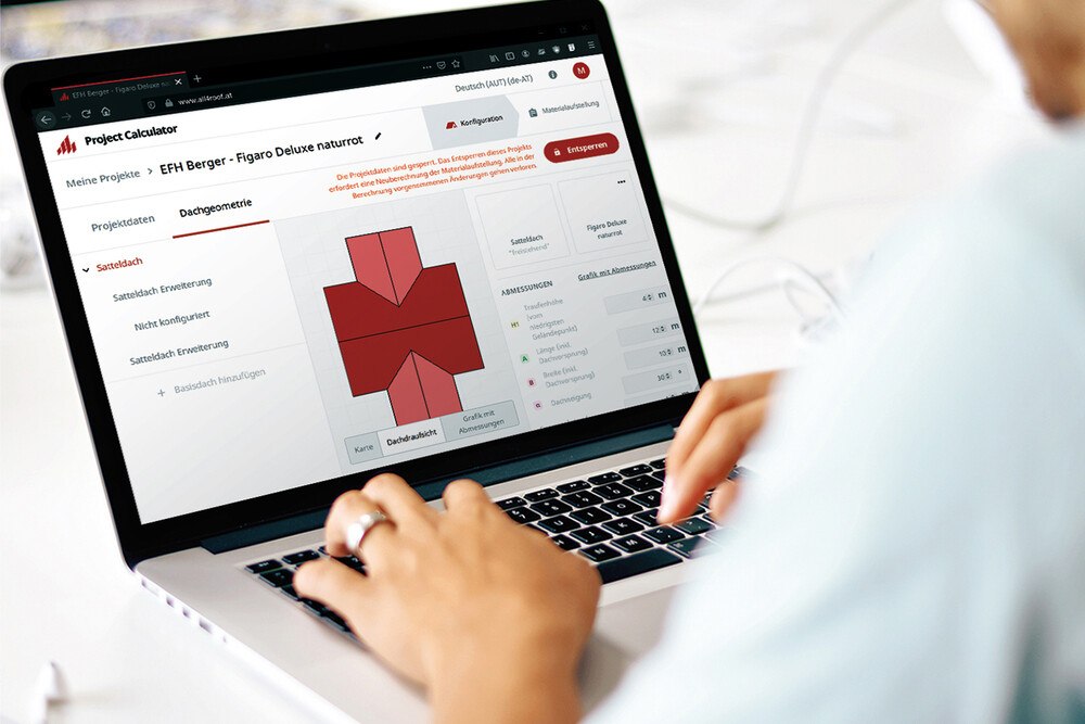 © Wienerberger Österreich
Das neue Dachplanungstool "All4Roof" von Wienerberger unterstützt Dachdecker*innen bei der Planung und Kalkulation kompletter Dachsysteme.
Das neue Dachplanungstool "All4Roof" von Wienerberger unterstützt Dachdecker*innen bei der Planung und Kalkulation kompletter Dachsysteme.