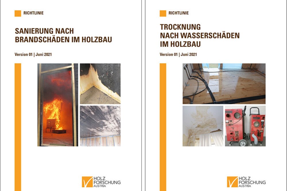 © Holzforschung Austria Zwei neue kostenlose Richtlinien zur „Brandschadensanierung“ und „Wasserschadentrocknung“ im Holzbau.