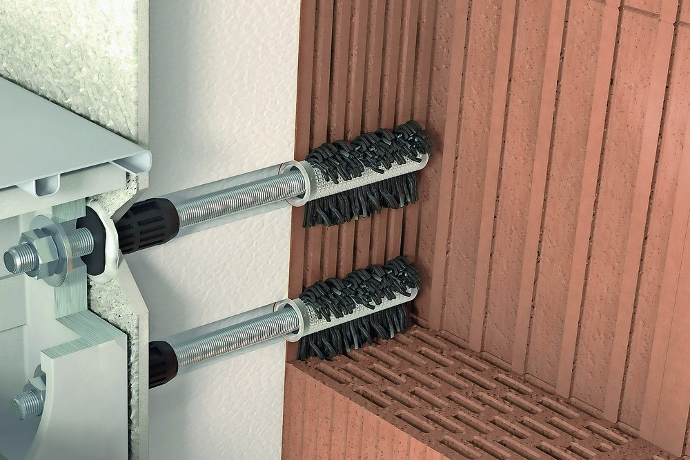 Verankerungsprinzip durch Injektion bei einer Abstandsmontage im Außenbereich.