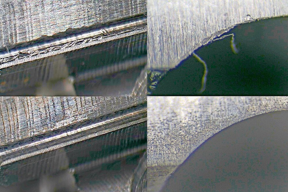 © ultraTEC Anlagentechnik Münz GmbH
Das Verfahren arbeitet materialschonend. Vorher-Nachher-Schleifgrate