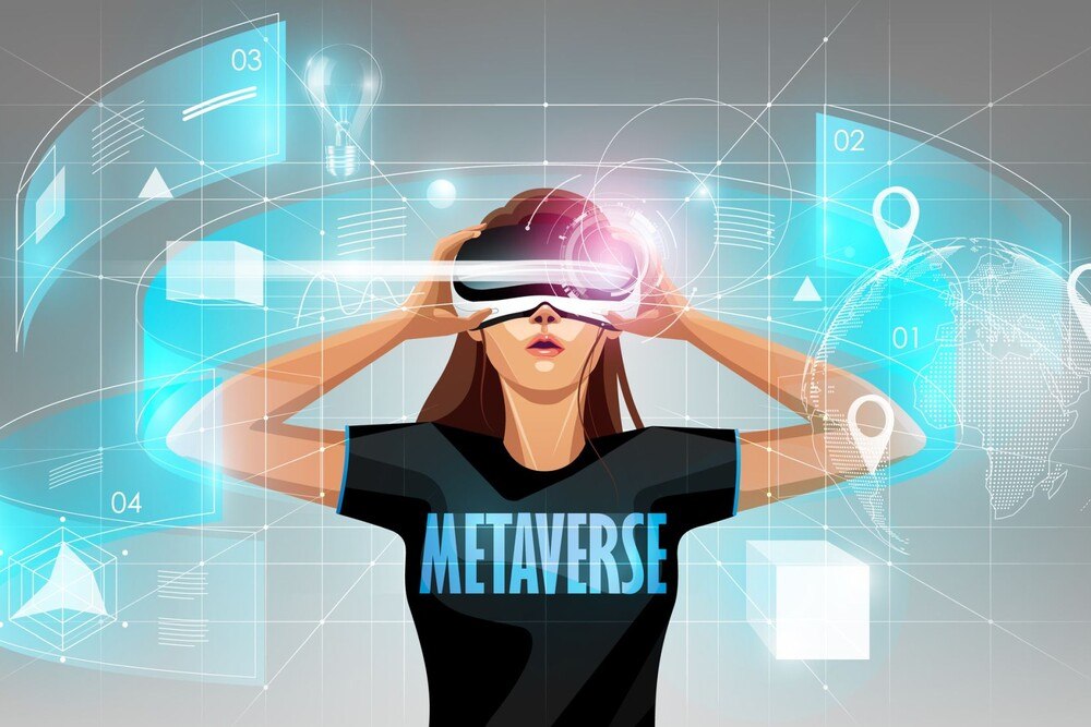 © iStock / Getty Images Plus / ChakisAtelier Frau mit Virtual-Reality-Brille und einem Metaverse-T-Shirt