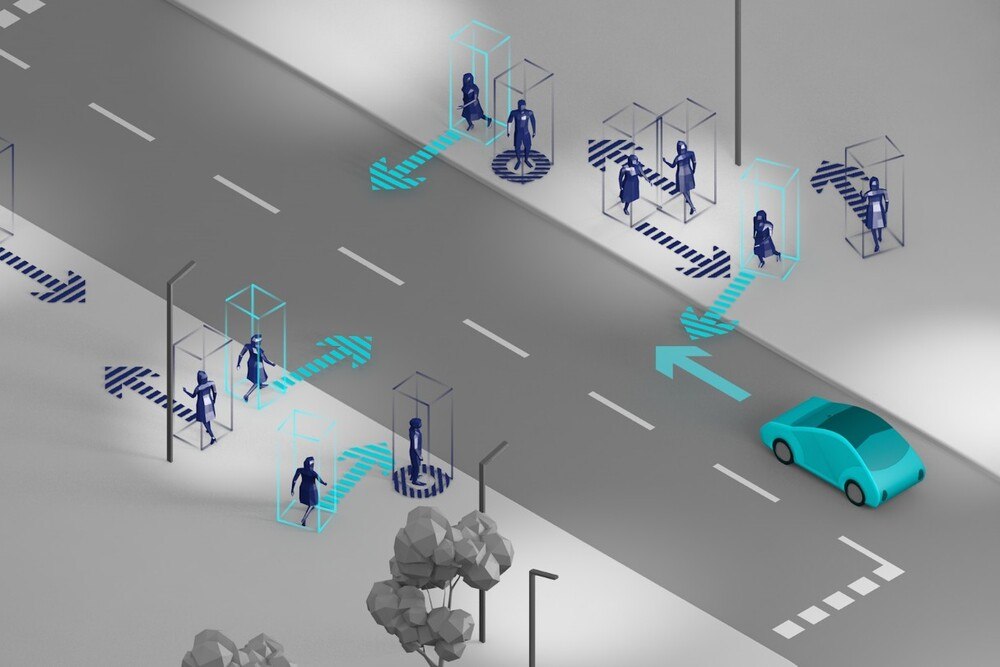 © Fraunhofer
Eine KI soll das Verhalten von Fußgängern erkennen können.
Eine KI soll das Verhalten von Fußgängern erkennen können.