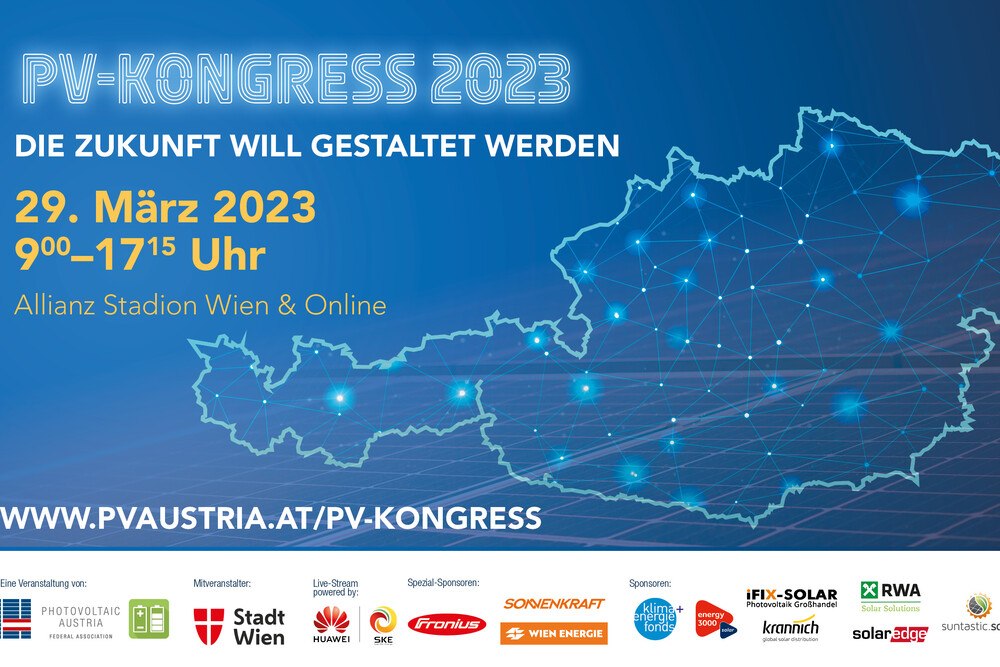 © Photovoltaic Austria
Der PV-Kongress 2023 findet am 29. März statt.
Der PV-Kongress 2023 findet am 29. März statt.