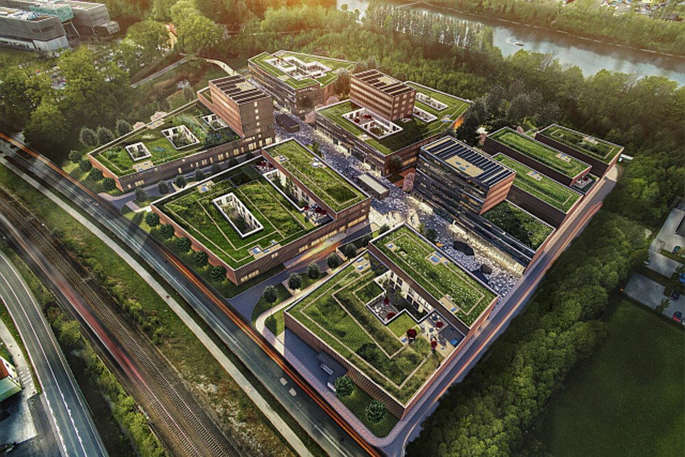 © Kadawittfeldarchitektur Technologie Zentrum Puch Urstein Luftaufnahme