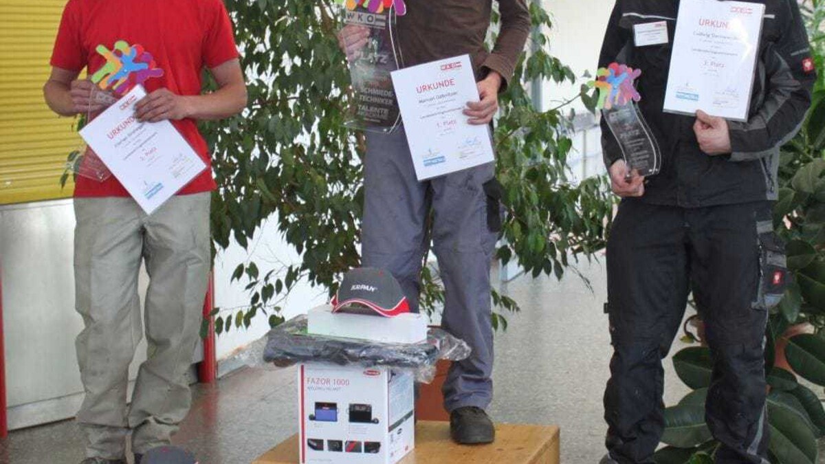 Schmiedetechnik 3. Lehrjahr: 1. Manuel Gößnitzer (LB: Lackner Maximilian) 2. Florian Granegger (LB: Edler Michael) 3. Ludwig Steinwender (LB: Gebhard Bergner )