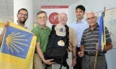 Die internationale Projektleitung „Europäische Jakobswege“ zu Gast in Oberösterreich: (v. l. n. r.) Peter Sader (Italien), Anton Wintersteller (Österreich), Joachim Rühl (Deutschland), András Vissi (Ungarn) und deren Vorsitzender, Joe Weber (Schweiz)
