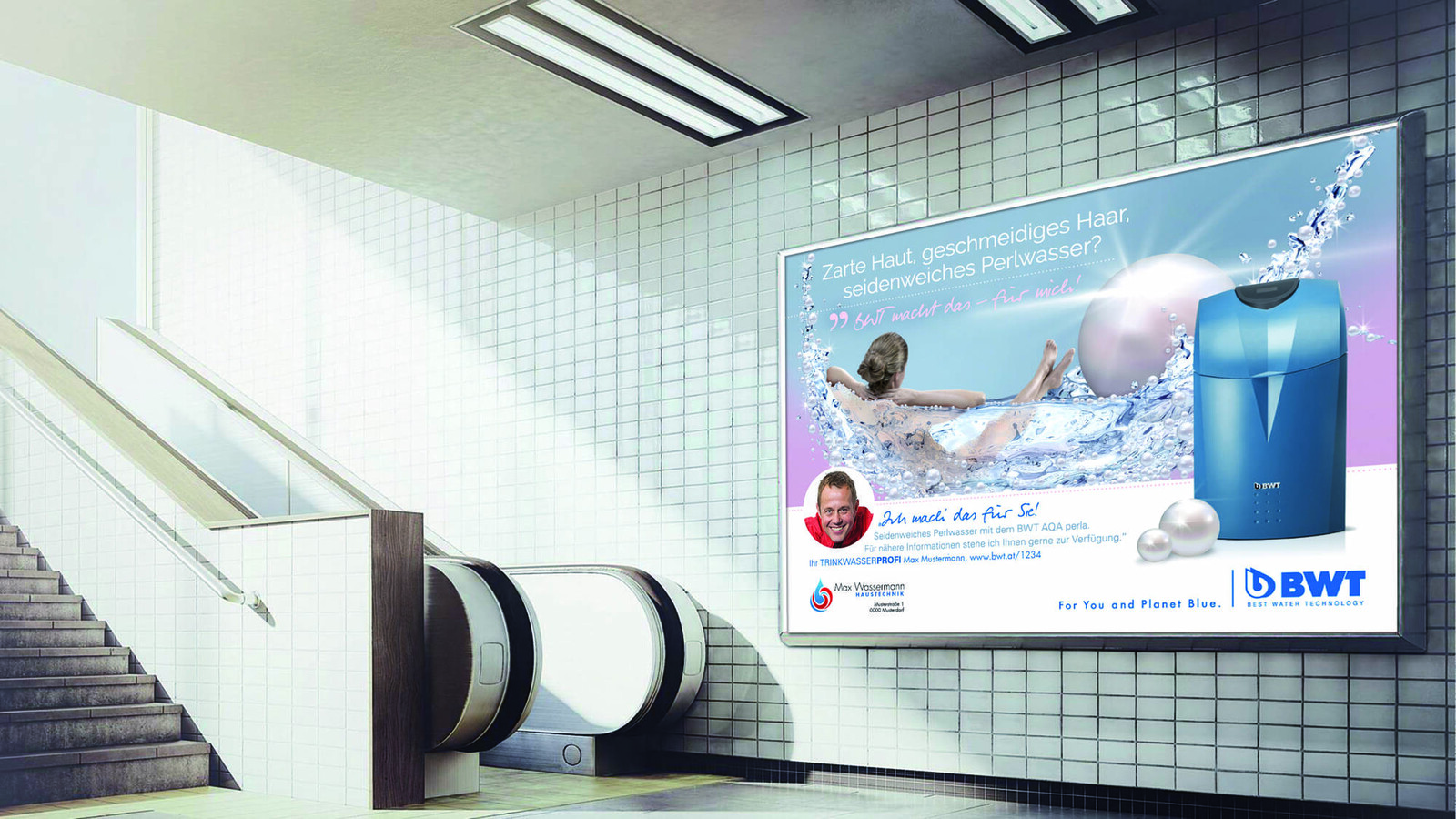 Mit der Großplakatwerbung direkt im Ort des Trinkwasserprofis wird dieser zum Gesicht der TV-Kampagne.
