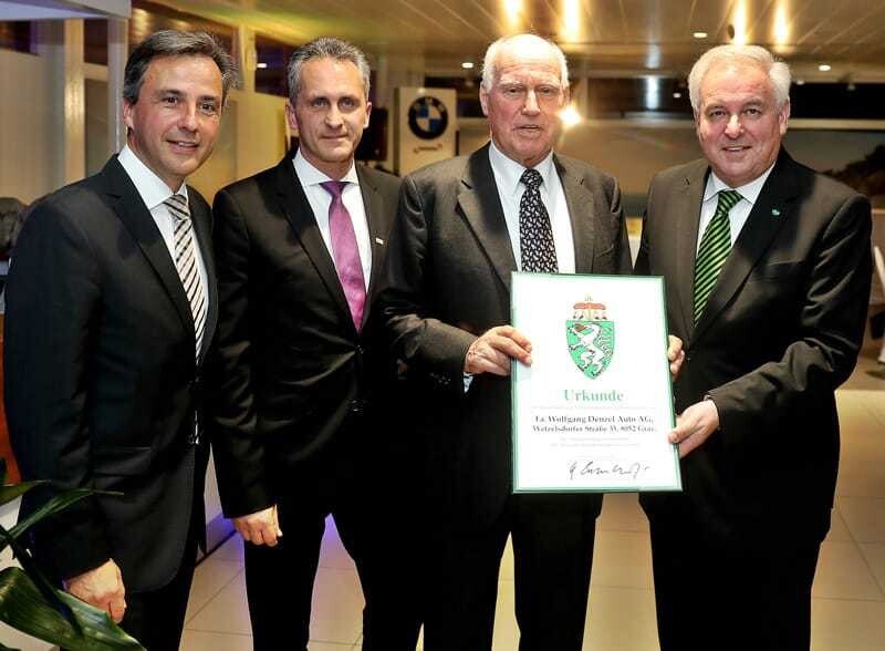 Siegfried Nagl (Bürgermeister Graz), Rudolf Hofer (Leiter Denzel Kundencenter Graz), Peter Denzel (Vorstandsvorsitzender Denzel-Holding), Hermann Schützenhöfer (Landeshauptmann Steiermark) (v.l.).