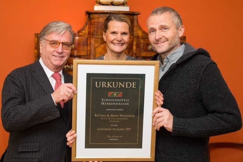 © Schlosshotels & Herrenhäuser Max Eidlhuber (Präsident der Schlosshotels & Herrenhäuser, Bild links), Bettina und Mark Wiesinger (Hotel & Villa Auersperg, Stadt Salzburg).