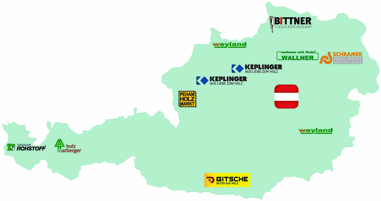 Regional gut verankert: alle Standorte der Holzpartner in Österreich