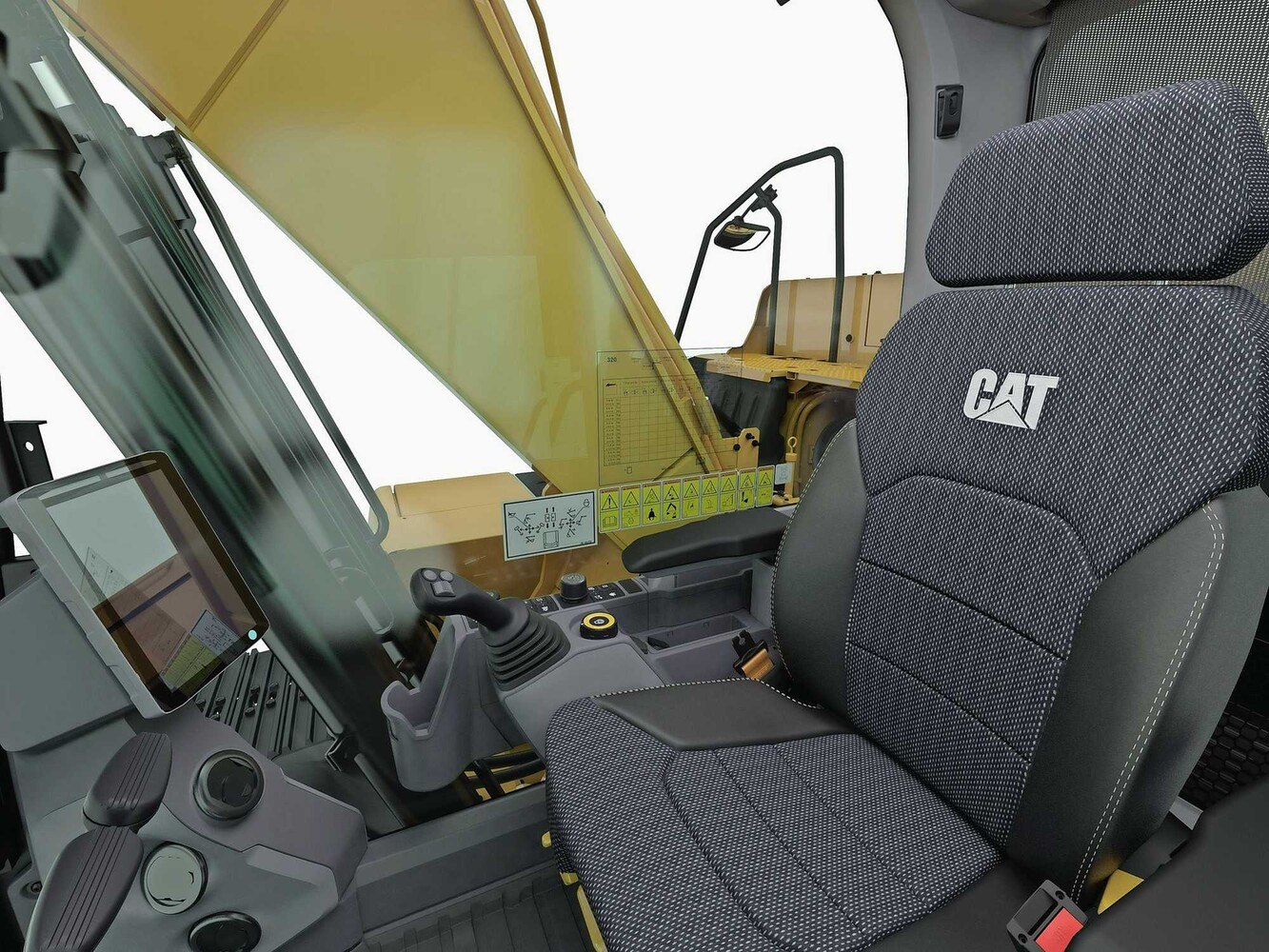 Caterpillar bietet Rundumsicht nicht nur durch Spiegel und große Glasflächen, sondern auch ein modernes Kamerasystem.