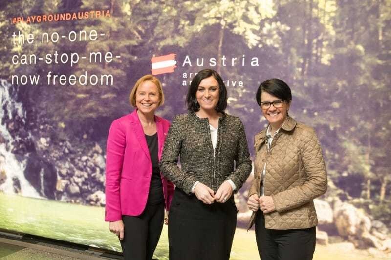 v.l.n.r.: Petra Stolba, ÖW-Geschäftsführerin, Elisabeth Köstinger, Tourismusministerin, Petra Nocker-Schwarzenbacher, WKÖ-Bundesspartenobfrau