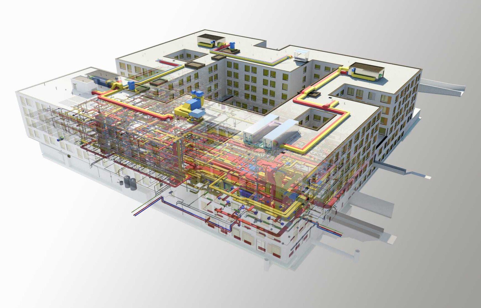 Das BIM-Modell ist das Abbild der physikalischen sowie funktionalen Eigenschaften eines Bauwerks. Hier die Visualisierung eines Spitals.