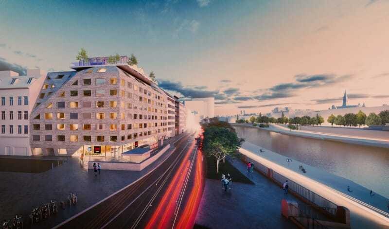 Blick auf Donaukanal und Innere Stadt: Das Radisson Red eröffnet 2021.