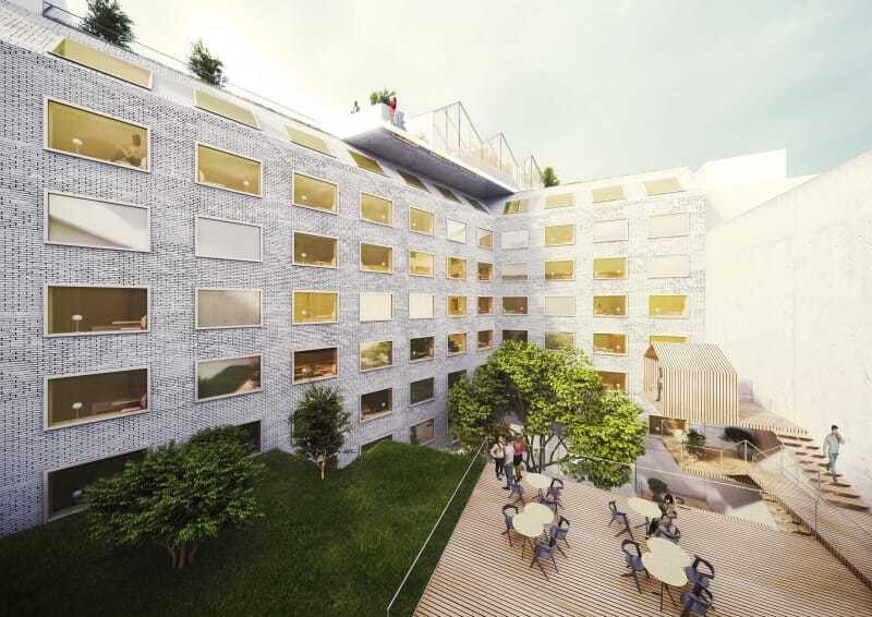 Der Innenhof des neuen Radisson Red bekommt einen "hängenden Gärten".