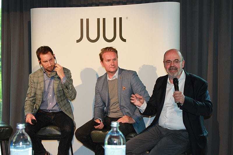 Juul-Gründer James Monsees, Österreich-Geschäftsführer Udo Unterberger und Univ.-Prof. Bernd Mayer von der Uni Graz stellten Juul den Journalisten vor.