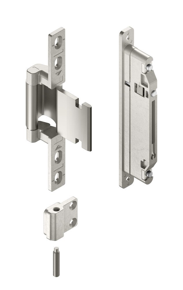 Das verdeckte Türband „Roto Solid C“ bietet der Produzent nun auch für nach außen öffnende Aluminiumtüren an. Im Vergleich zur Version „Nach innen öffnend“ sei für die Verarbeitung lediglich zusätzliches Befestigungszubehör und ein anderes Höhenverstellmodul erforderlich. Zu den wichtigen Qualitätsmerkmalen der neuen Variante zähle die sehr hohe Korrosionsbeständigkeit der Bauteile nach Klasse 5 der DIN EN 1670.
© Roto Das verdeckte Türband „Roto Solid C“ bietet der Produzent nun auch für nach außen öffnende Aluminiumtüren an. Im Vergleich zur Version „Nach innen öffnend“ sei für die Verarbeitung lediglich zusätzliches Befestigungszubehör und ein anderes Höhenverstellmodul erforderlich. Zu den wichtigen Qualitätsmerkmalen der neuen Variante zähle die sehr hohe Korrosionsbeständigkeit der Bauteile nach Klasse 5 der DIN EN 1670.