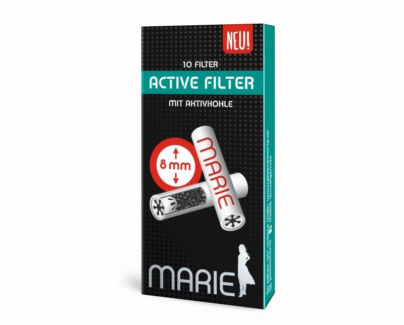 Nach den Active in sechs Millimetern (slim) bringt Marie nun auch Active Filter im Standard-Zigarettenformat mit acht Millimetern.