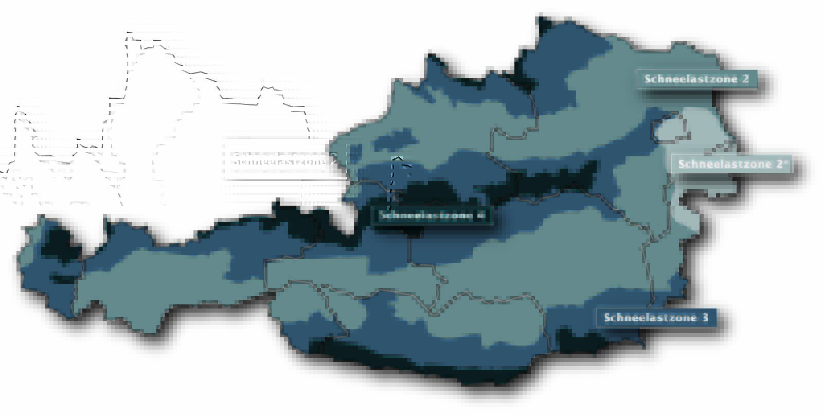 Die Schneelastkarte gibt eine Übersicht zu den verschiedenen Schneelastzonen in Österreich. 