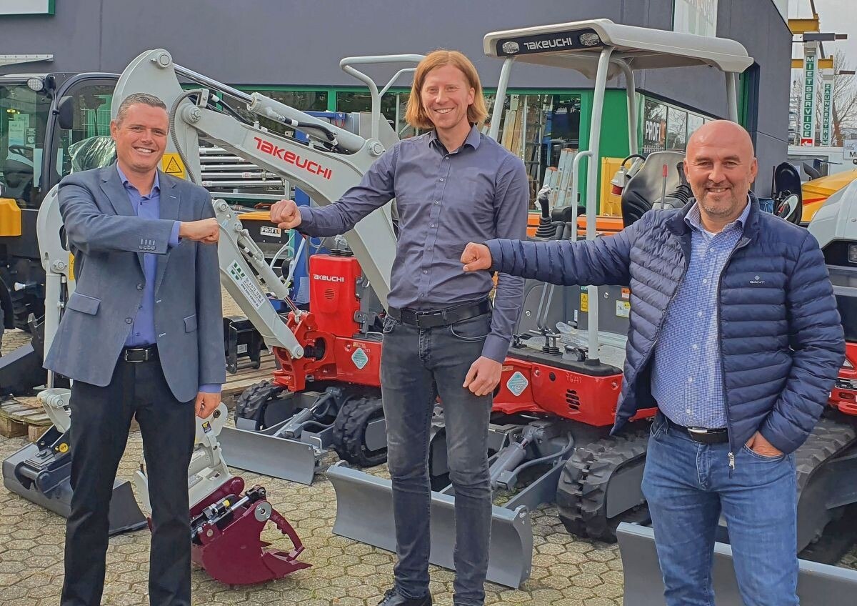 (v. l.): Alexander Höss (Digando), Thorsten Warner (Anton Kreitz & W.H. Ostermann) und Harun Kazoglu (Baugerät-Baumaschinen Hans Warner).