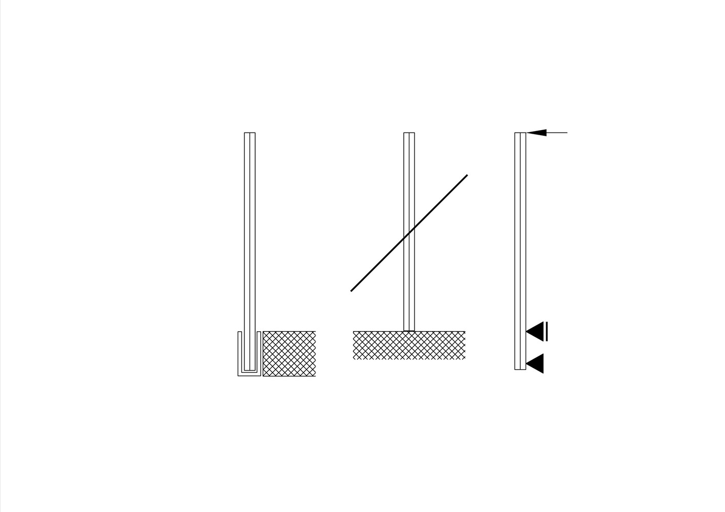 Statisches Schema für die Modellierung eingespannter Gläser. Bei unten eingespannten Glasbrüstungen muss das Berechnungsmodell das ganze Glas inklusive des Bereichs der Einspannung abbilden. 