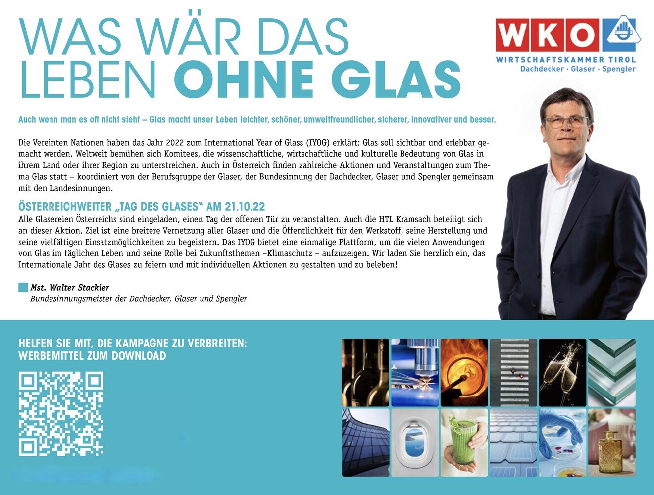 Die Berufsgruppe der Glaser veranstaltet am 21. Oktober einen Tag des Glases und ruft zum Mitmachen auf.