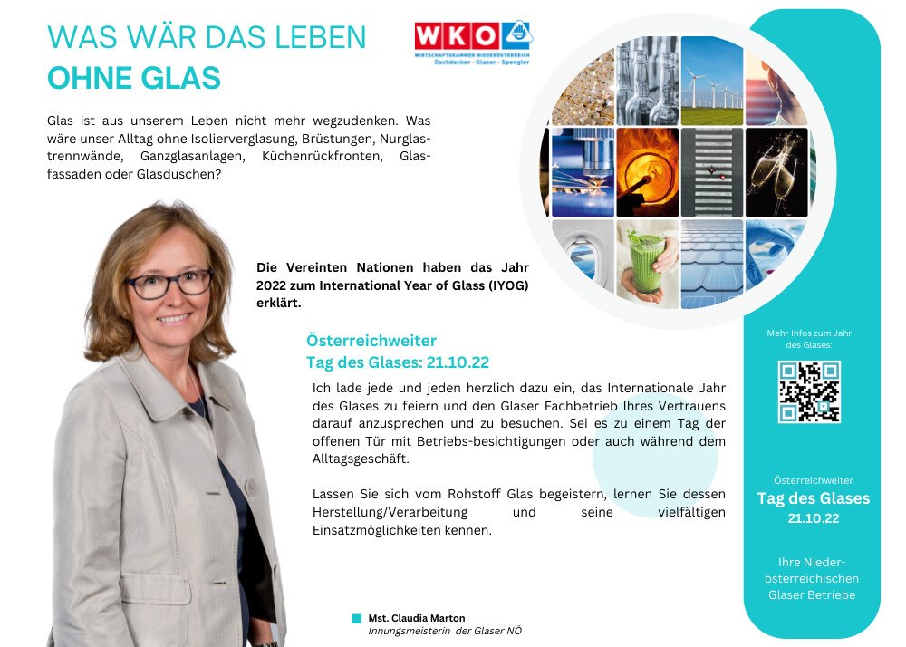 © LI NÖ DGS Zusätzlich wirbt die niederösterreichische Landesinnung mit halbseitigen und ganzseitigen Anzeigen in Regionalmedien für den Werkstoff Glas und den Tag des Glases.