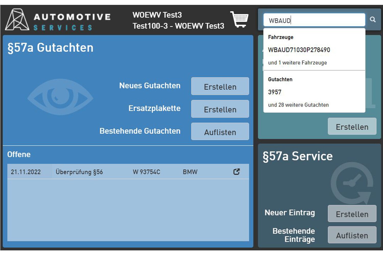 © Automotive Services EBV Übersichtsseite
