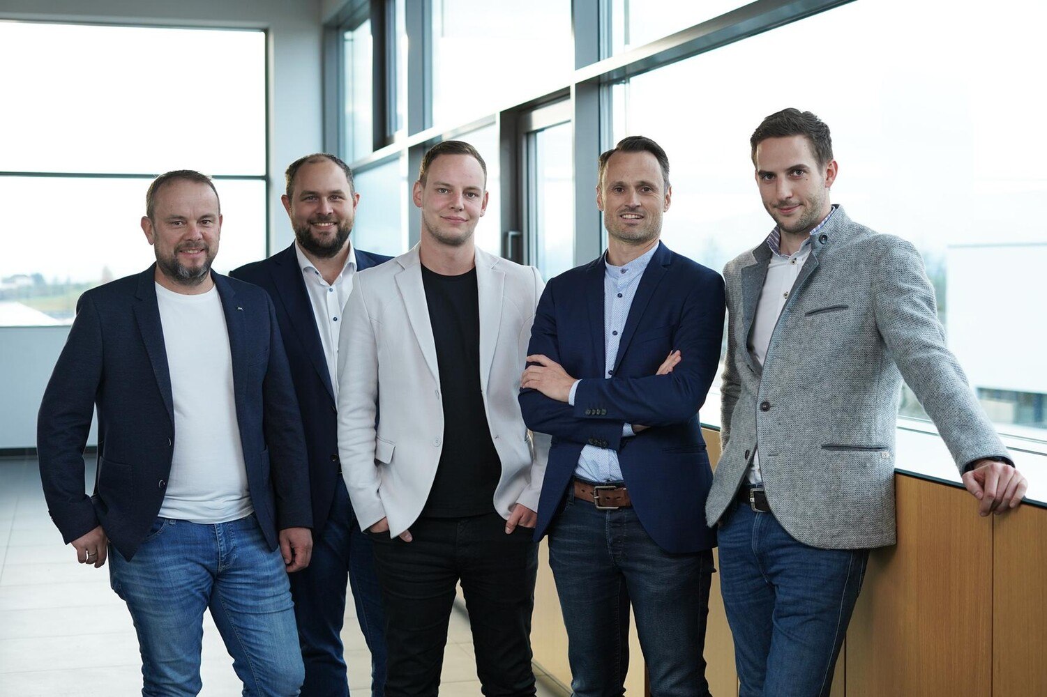 Eigentümer und Geschäftsführer des neuen Bauunternehmens: Markus Obermüller, Georg Altendorfer, Fritz Resch, Georg Kumpfmüller, Franz Wöss