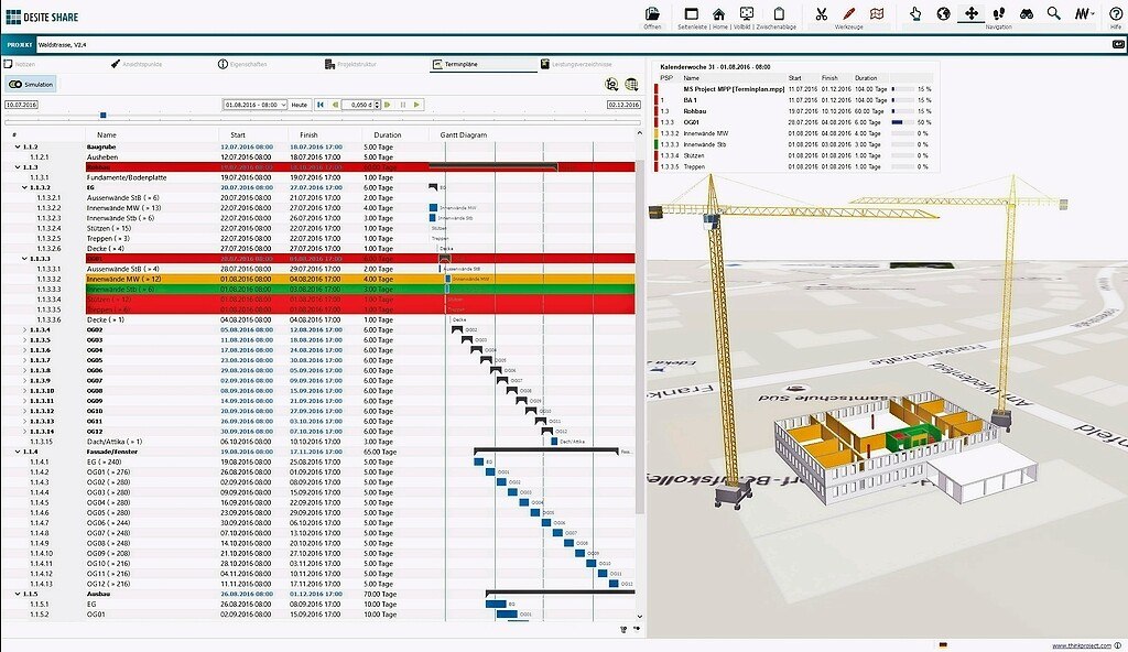 Wird das dreidimensionale BIM-Modell um die vierte Dimension Zeit erweitert (4D BIM), kann der geplante Bauablauf visualisiert werden.