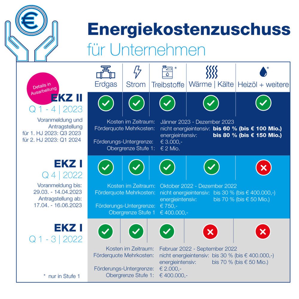 Übersicht aller Varianten des Energiekostenzuschusses.