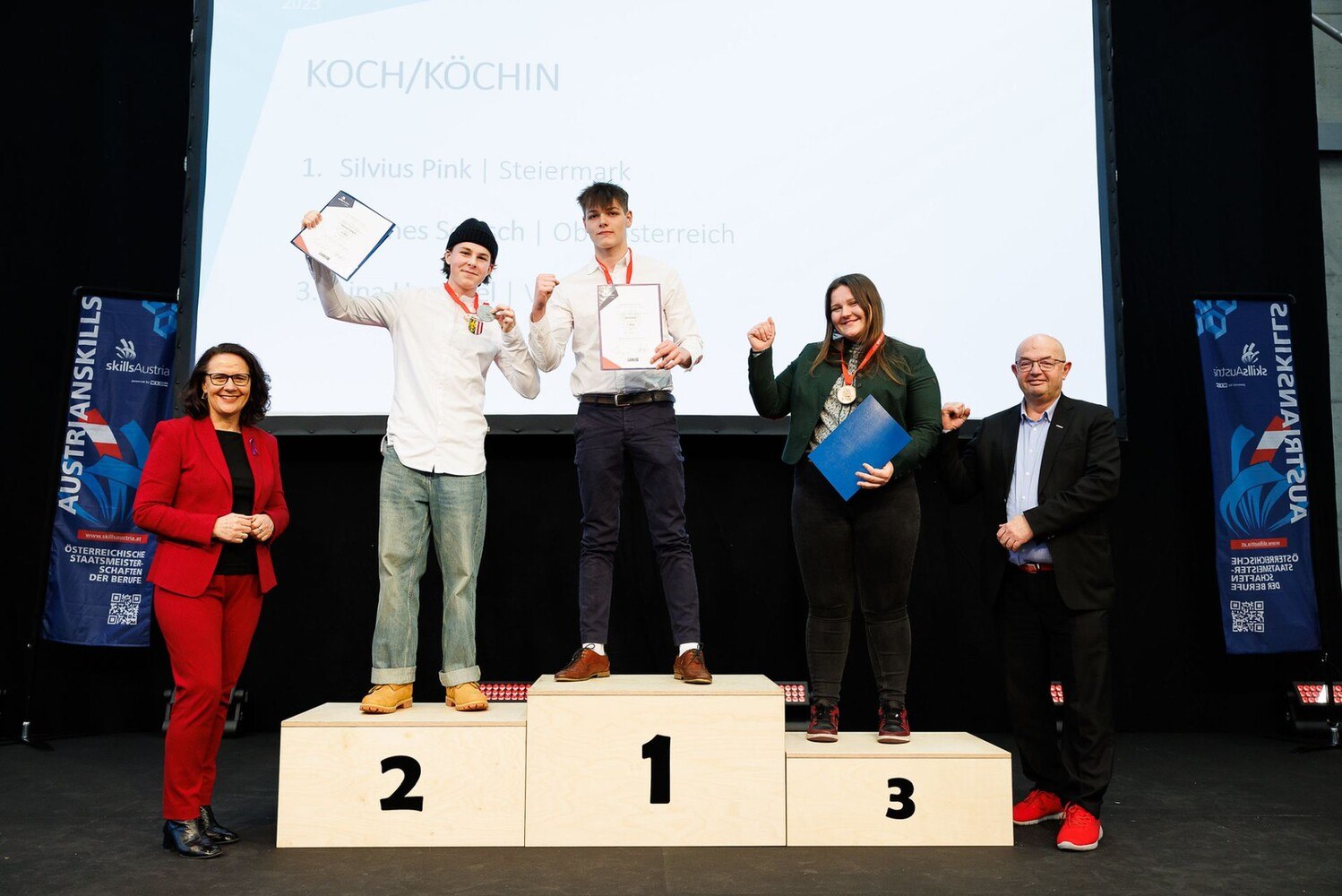 © WKO
Silvius Pink – Steiermark – Landgasthof Pink, Hannes Sortsch – Oberösterreich – Vorstadtwirt Gasthaus Atzmüller, Lina Humml – Vorarlberg - Restaurant Bad Balgach.
Austrian Skills