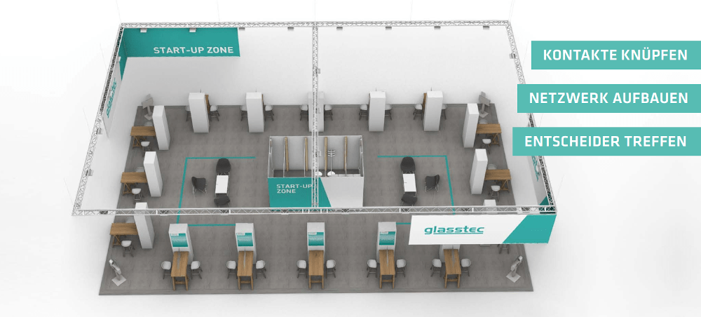 Die Start-Up Zone auf der glasstec ist ein speziell gestalteter Bereich, der sich an aufstrebende und innovative Unternehmen richtet. 