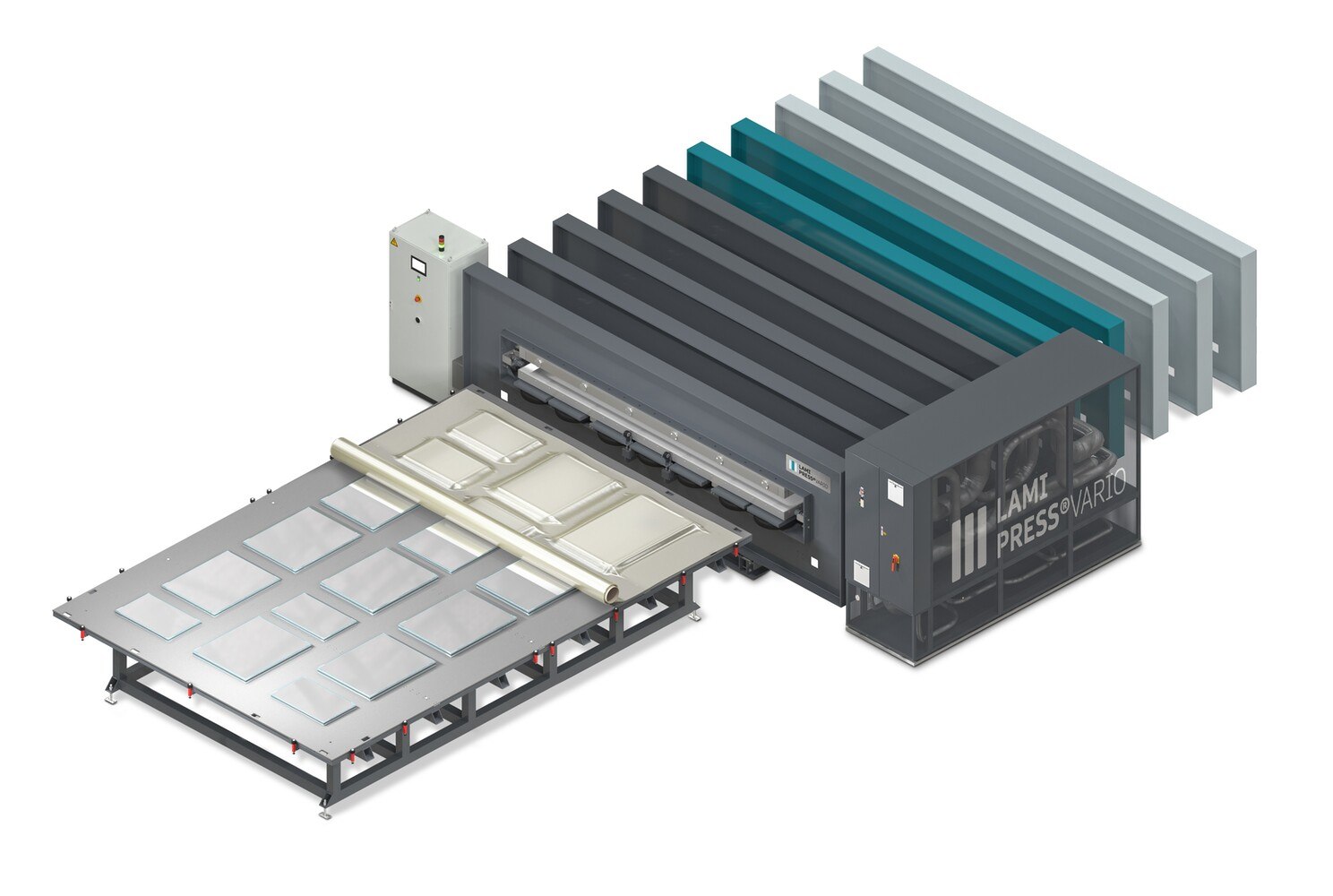 Die kleinste Variante der "LamiPress" produziert auf einem Nutzmaß von 3,21 x 2,55 Meter bis zu 50 Quadratmeter hochwertiges VSG pro Schicht, zum Beispiel als flexible Ergänzung zu einer Autoklav-Linie.  